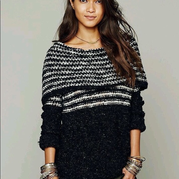 Free People Sweaters - Free People • Black Stripe Cowl Neck Sweater